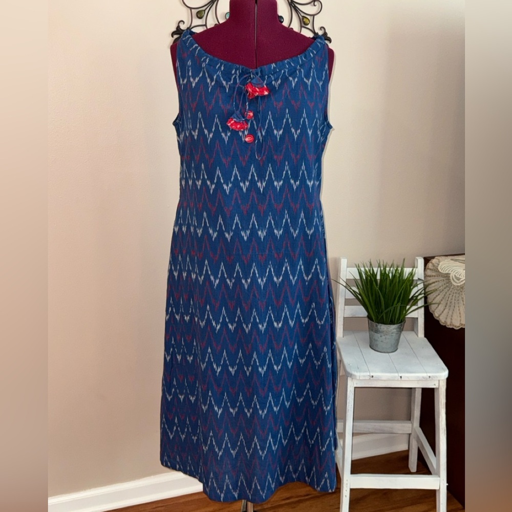 Jaypore NWOT indigo blue cinch neck cotton A line dress XL India - Picture 3 of 12
